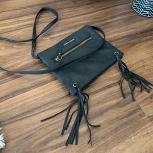 Roxy Black Leather Tassel Crossbody Bag